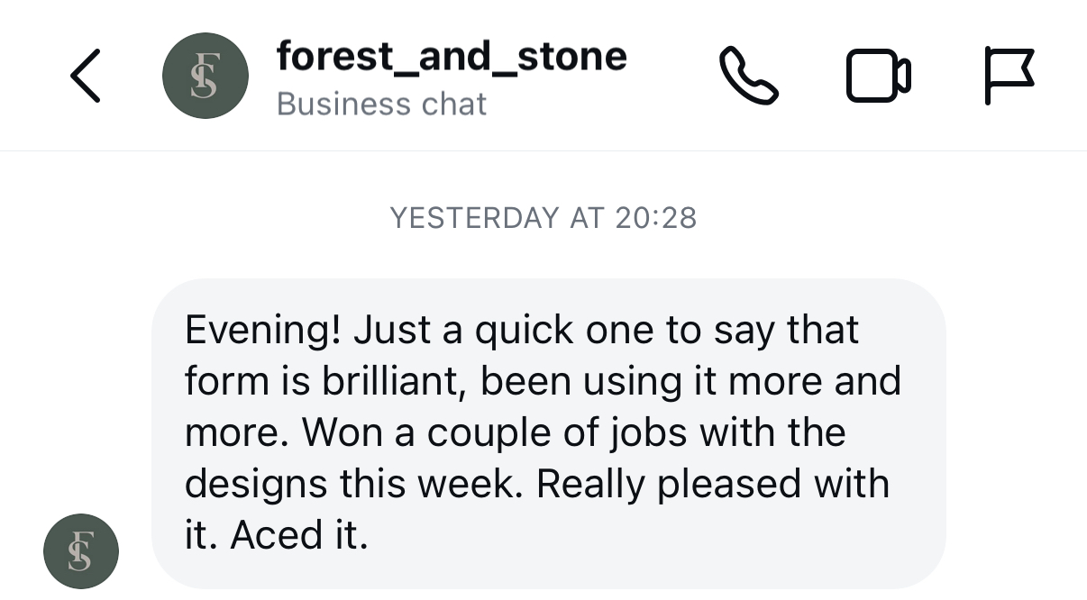 Instagram testimonial from @forest_cabinetmaker